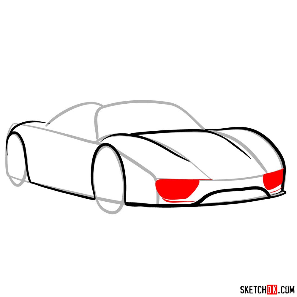 How to draw Porsche 918 Spyder - step 06