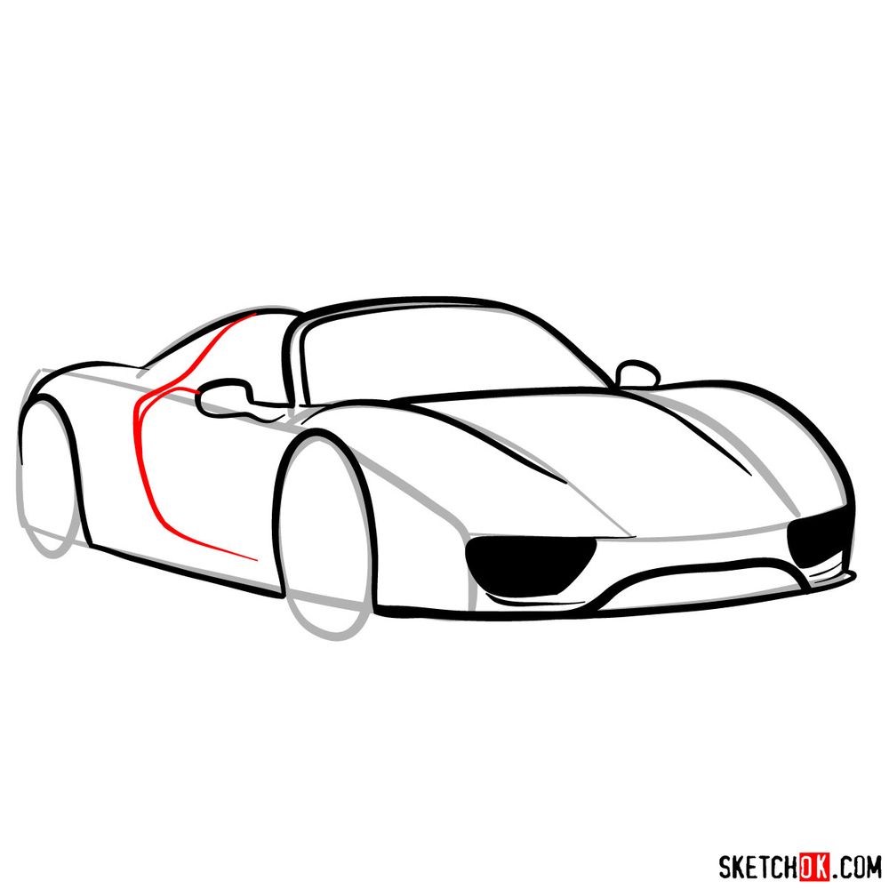 How to draw Porsche 918 Spyder - step 09