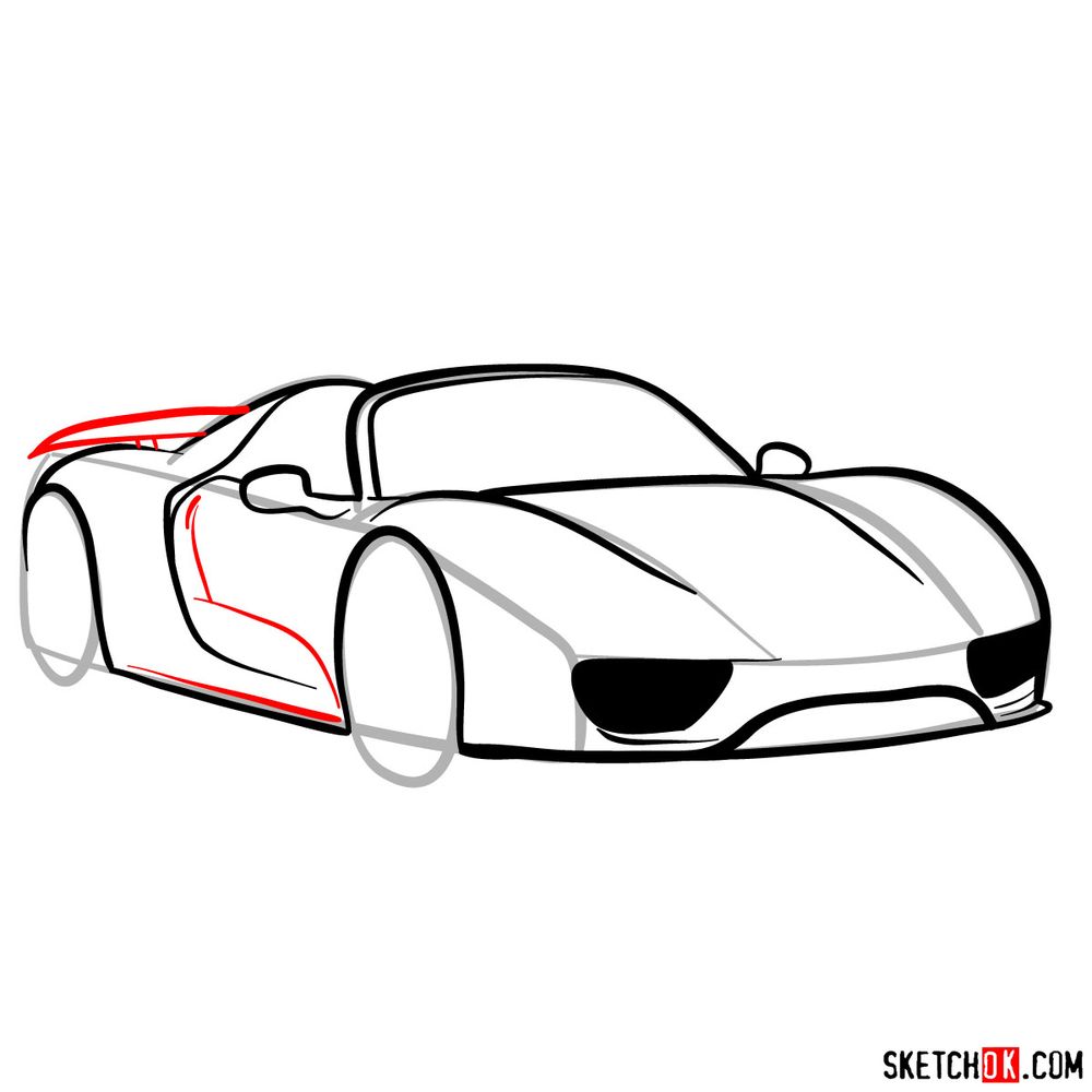 How to draw Porsche 918 Spyder - step 10