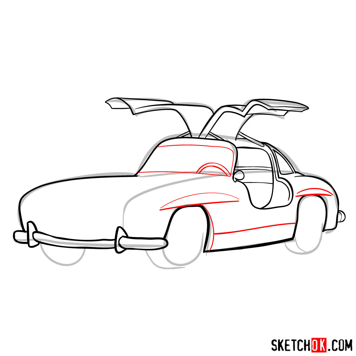 How to draw Mercedes-Benz 300SL Gullwing- - step 09