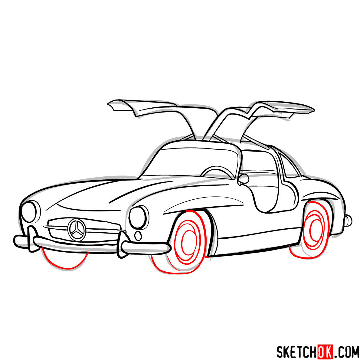How to draw Mercedes-Benz 300SL Gullwing- - step 12