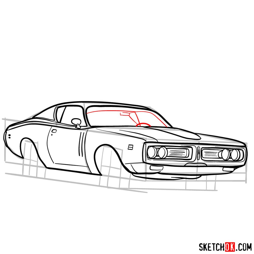 How to draw Dodge Charger RT L69 (1971) - step 13