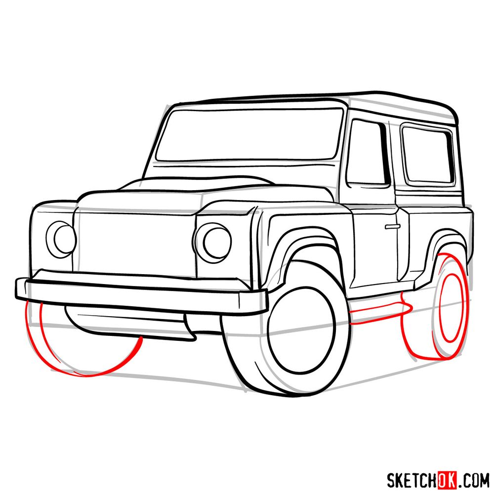 How to draw Land Rover Defender 2.2 - step 14