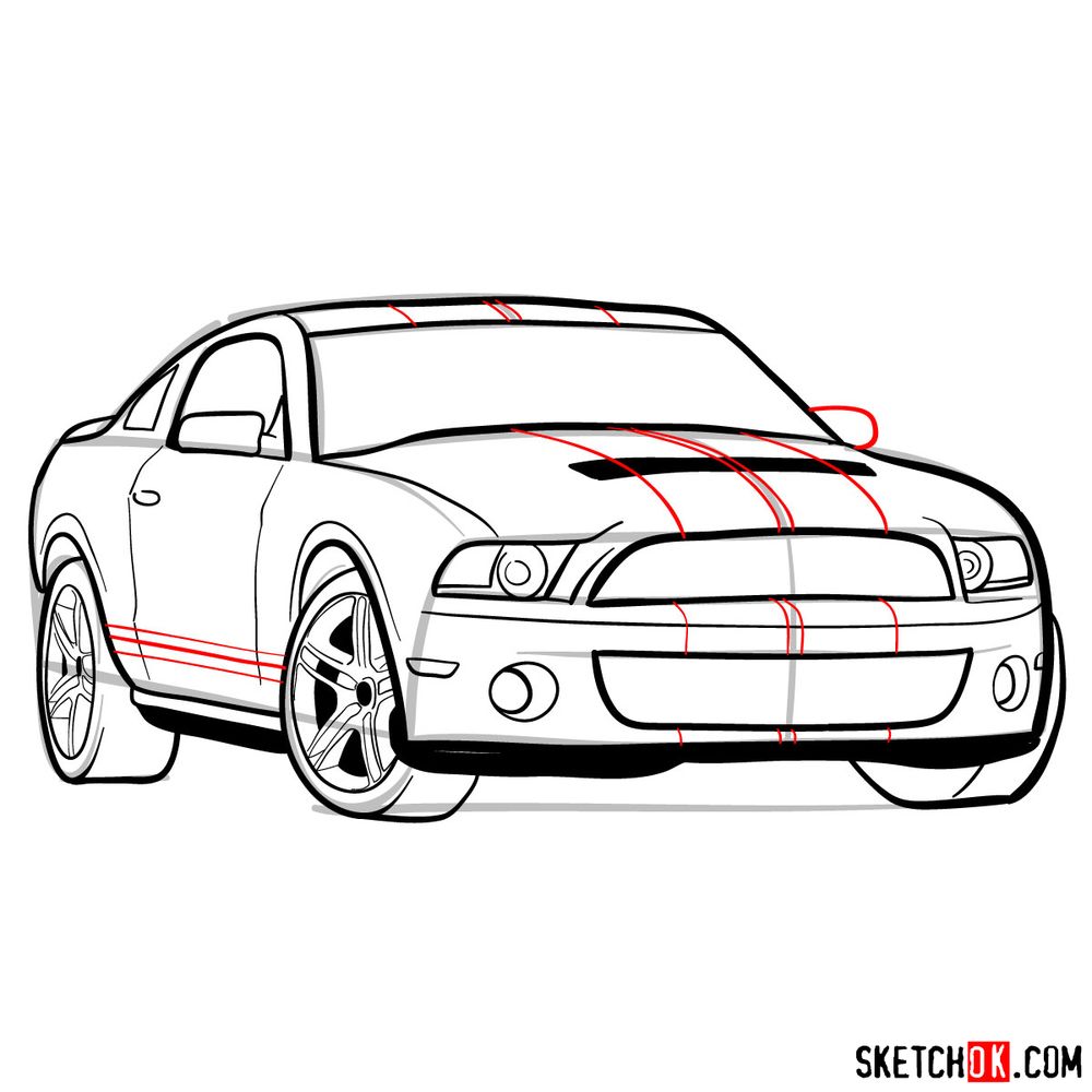 How to draw Shelby GT500 Ford Mustang 2009 - step 13
