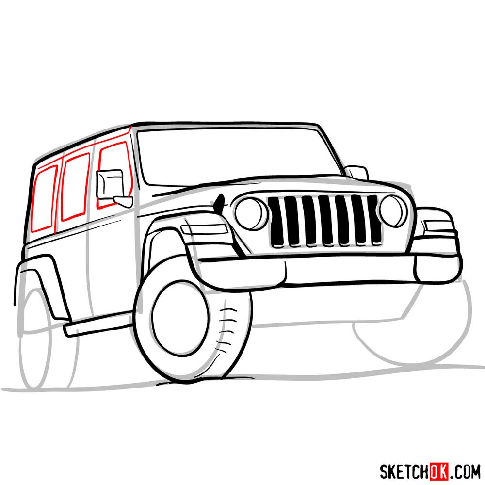 How to draw Jeep Wrangler Rubicon - step 10