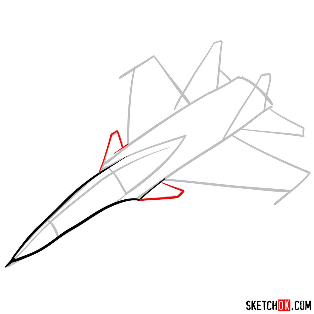 How to draw Russian Su-30MKI Jet (Flanker-H) - step 04