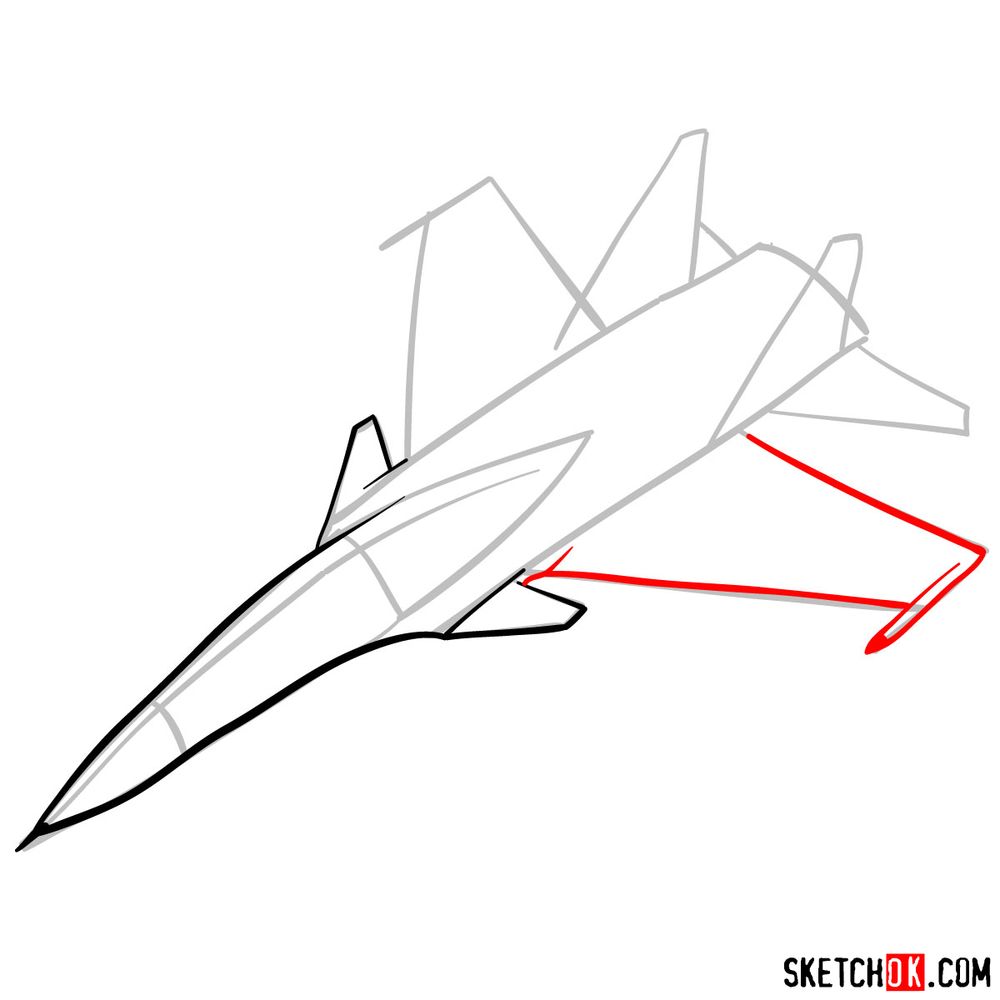 How to draw Russian Su-30MKI Jet (Flanker-H) - step 05