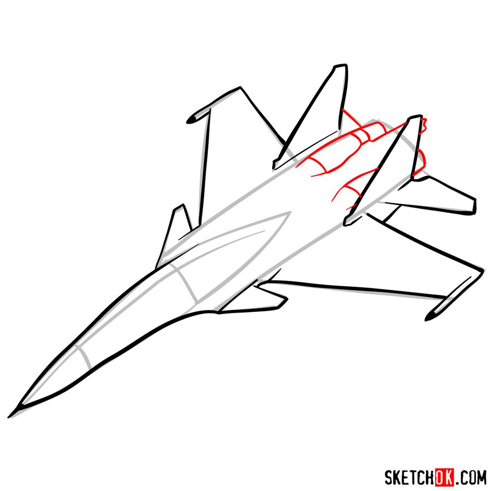 How to draw Russian Su-30MKI Jet (Flanker-H) - step 09