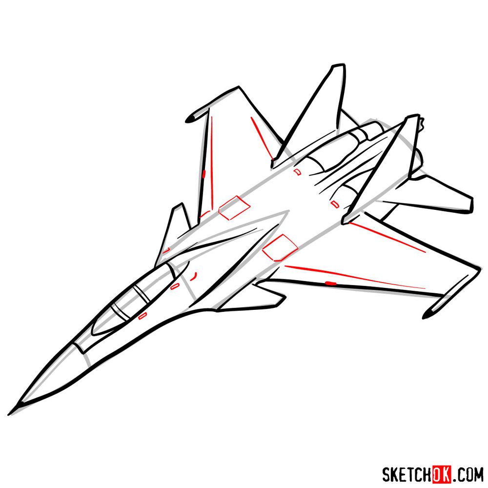 How to draw Russian Su-30MKI Jet (Flanker-H) - step 11
