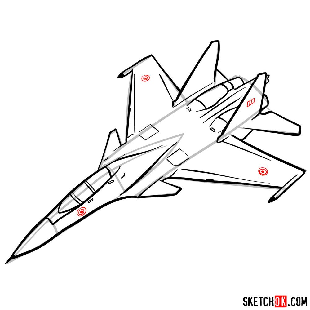 How to draw Russian Su-30MKI Jet (Flanker-H) - step 12