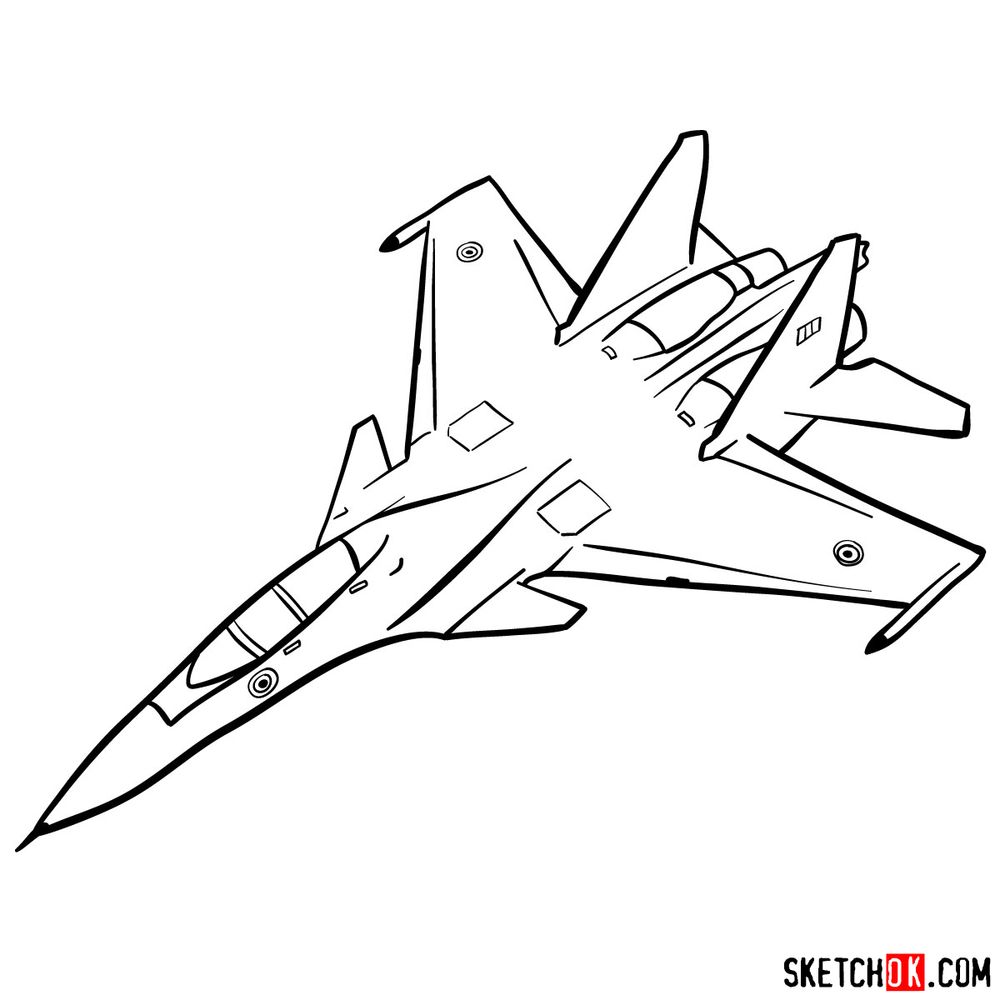 How to draw Russian Su-30MKI Jet (Flanker-H) - step 13