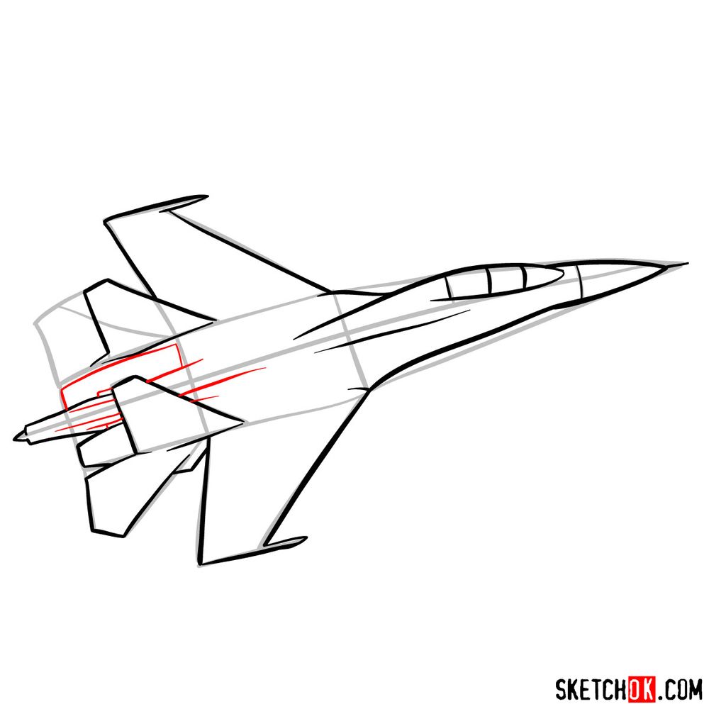 How to draw Russian Sukhoi Su-27 jet - step 10