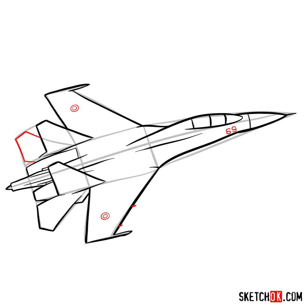 How to draw Russian Sukhoi Su-27 jet - step 11