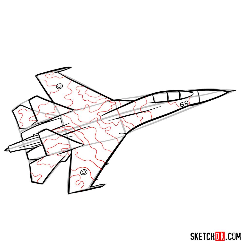 How to draw Russian Sukhoi Su-27 jet - step 12