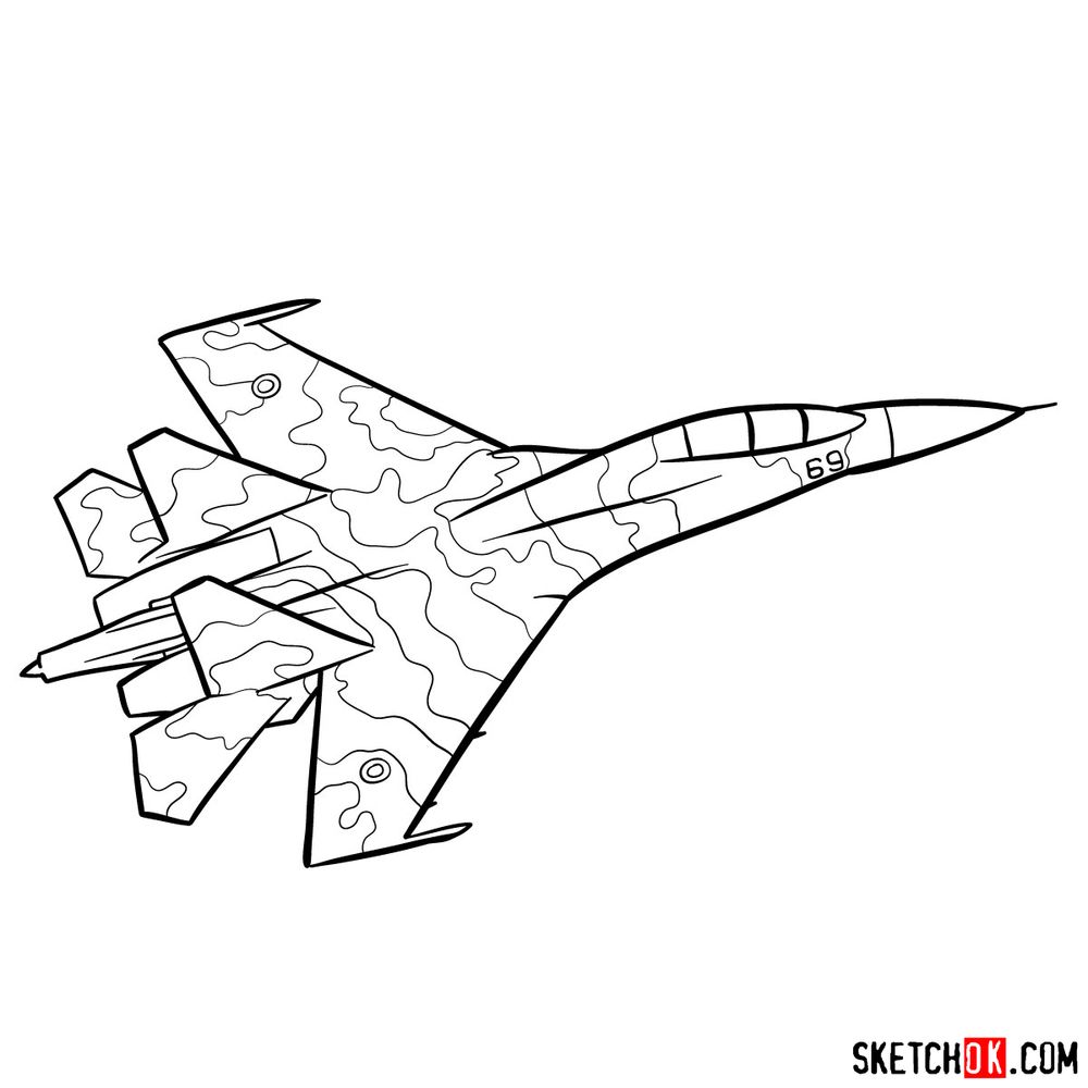 How to draw Russian Sukhoi Su-27 jet - step 13