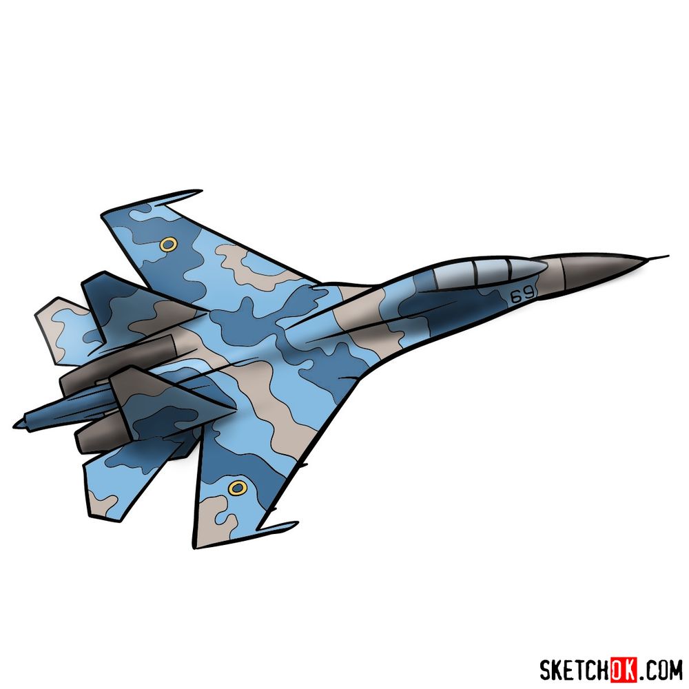 How to draw Russian Sukhoi Su-27 jet
