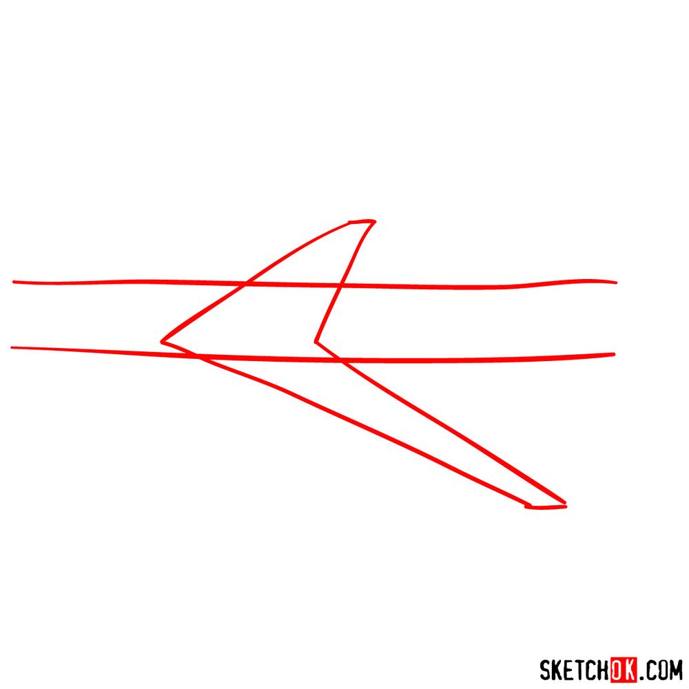 How to draw Airbus A380 side view - step 01