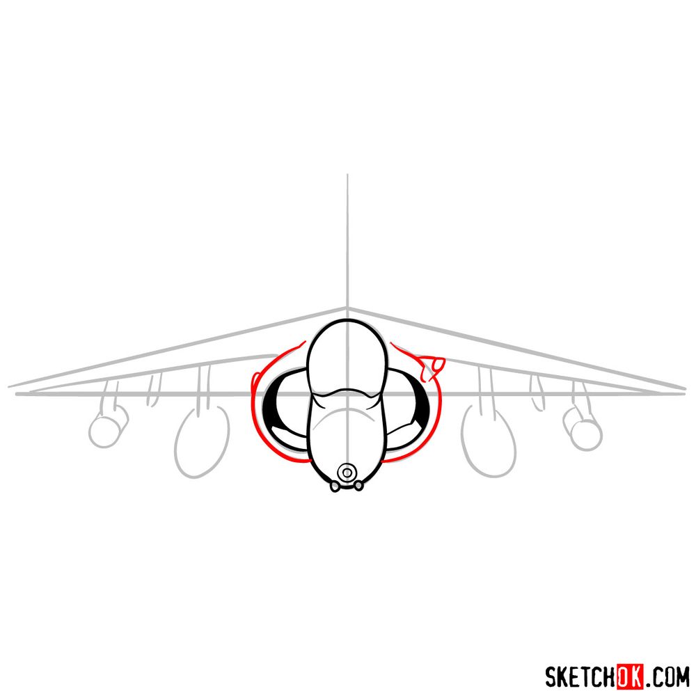 How to draw Hawker Siddeley Harrier British military jet - step 06