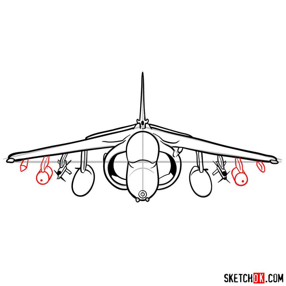 How to draw Hawker Siddeley Harrier British military jet - step 12