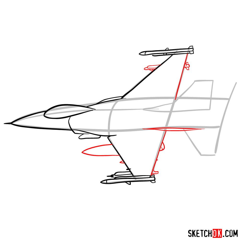 How to draw Lockheed Martin F-16 Fighting Falcon - step 07