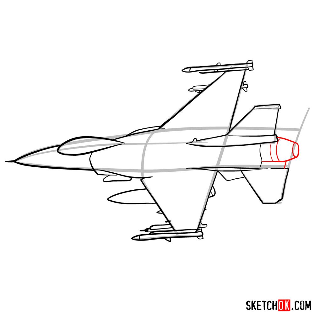 How to draw Lockheed Martin F-16 Fighting Falcon - step 10