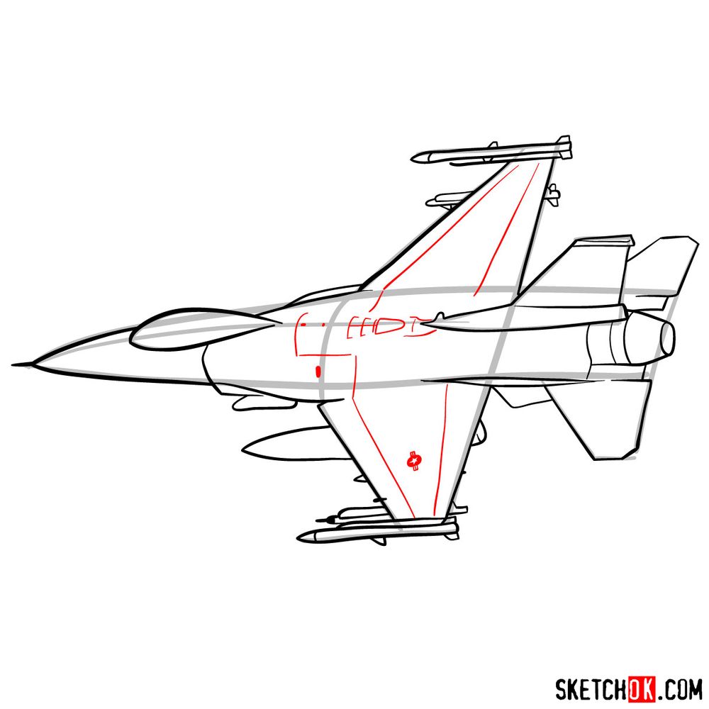 How to draw Lockheed Martin F-16 Fighting Falcon - step 12