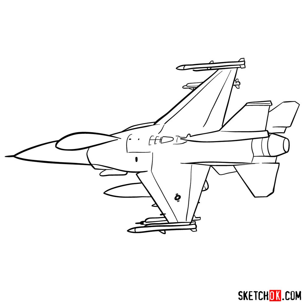 How to draw Lockheed Martin F-16 Fighting Falcon - step 13
