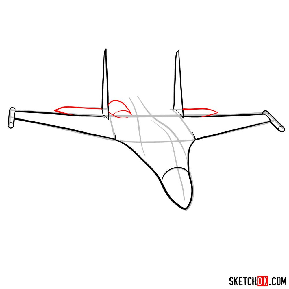 How to draw Sukhoi Su-35 jet - step 07