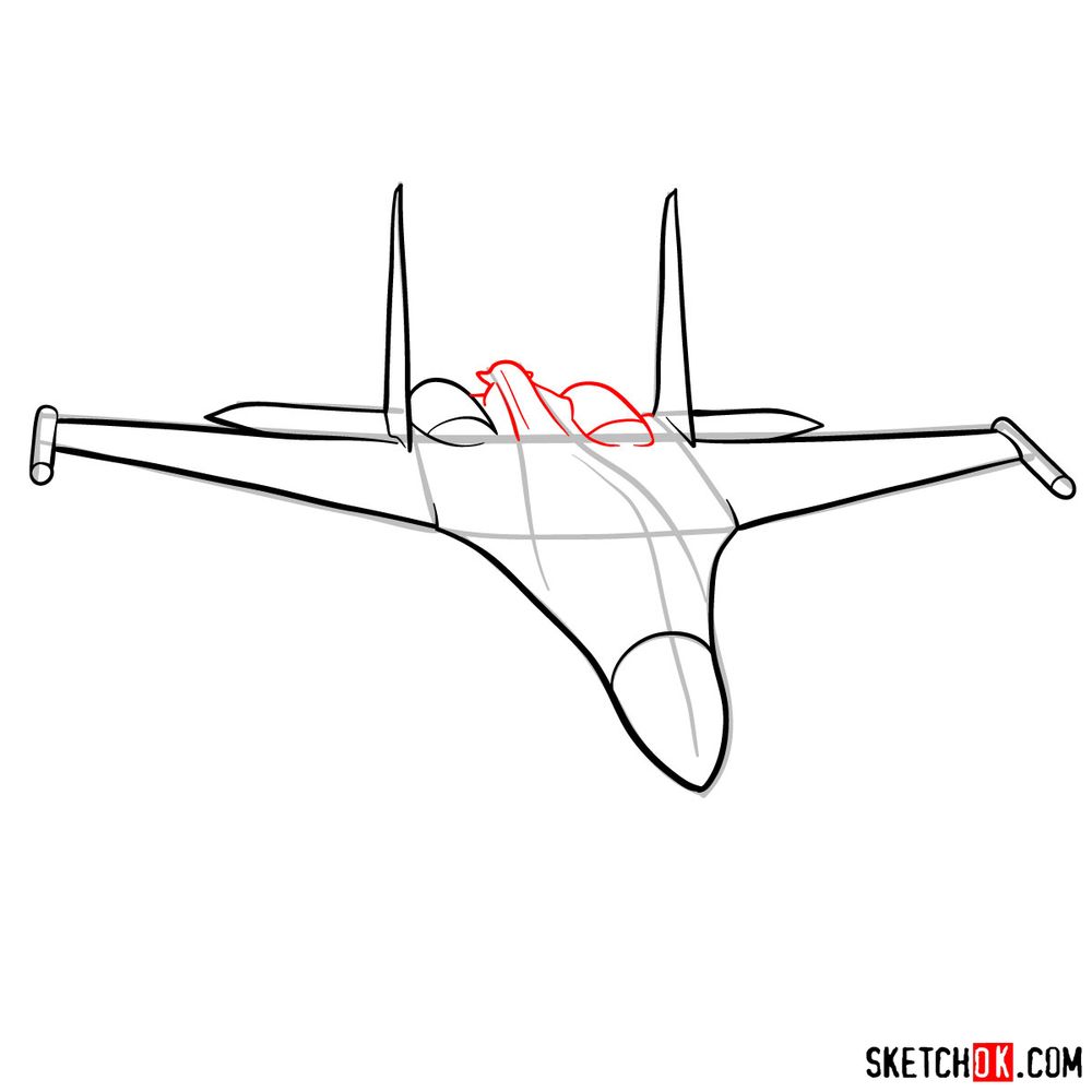 How to draw Sukhoi Su-35 jet - step 08