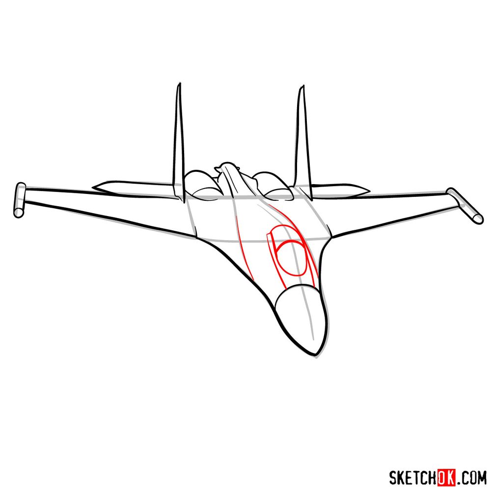 How to draw Sukhoi Su-35 jet - step 09
