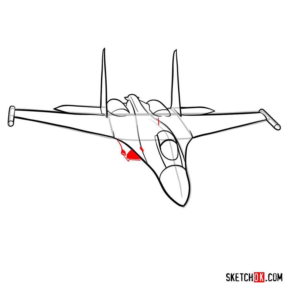 How to draw Sukhoi Su-35 jet - step 10