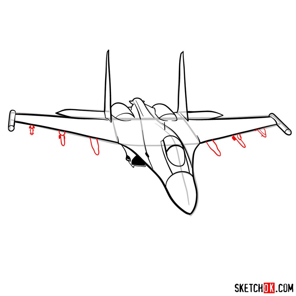How to draw Sukhoi Su-35 jet - step 11