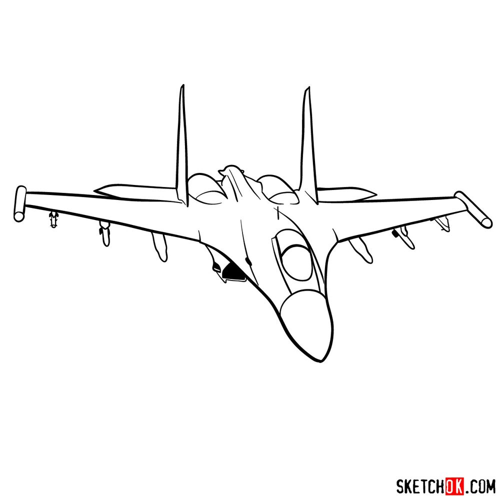 How to draw Sukhoi Su-35 jet