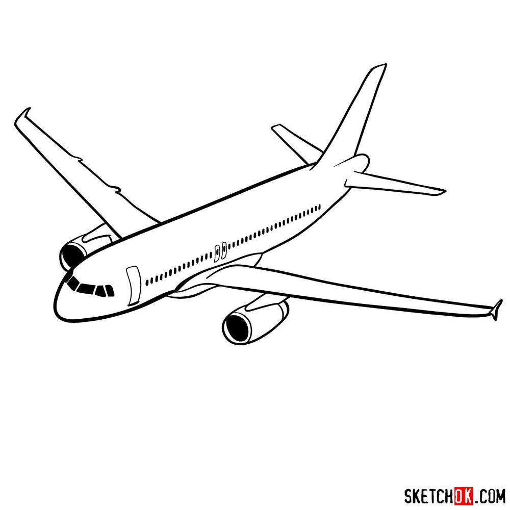 How to draw Airbus A320 - Sketchok easy drawing guides