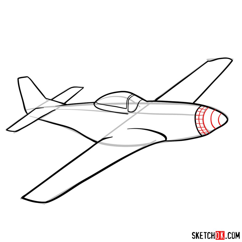 How to draw North American P-51 Mustang - step 10