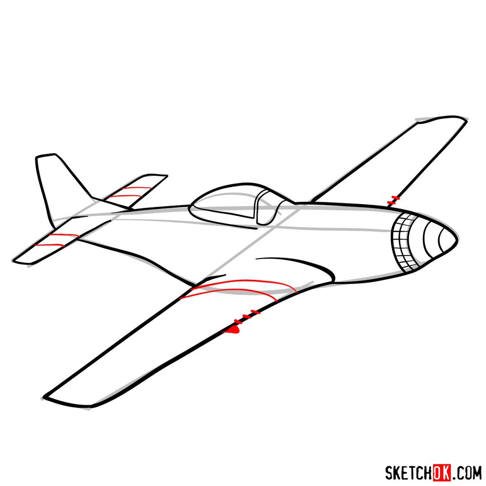 How to draw North American P-51 Mustang - step 11