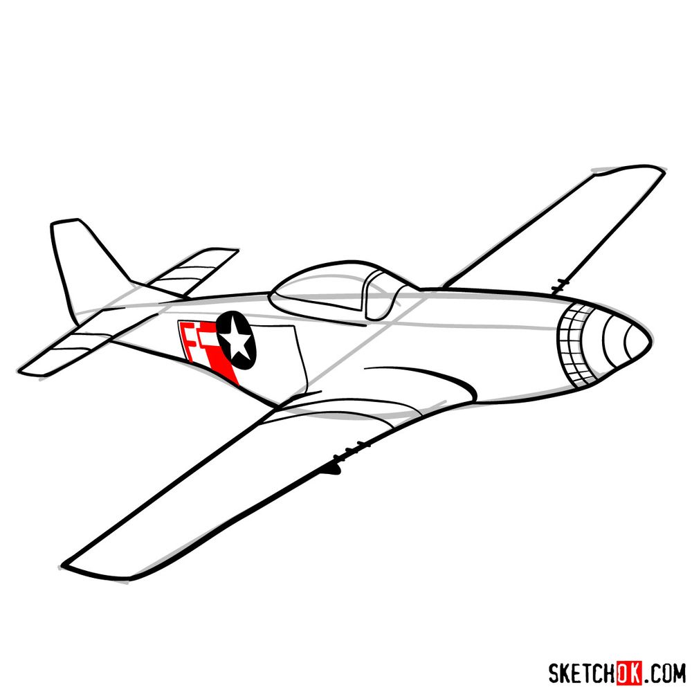 How to draw North American P-51 Mustang - step 13