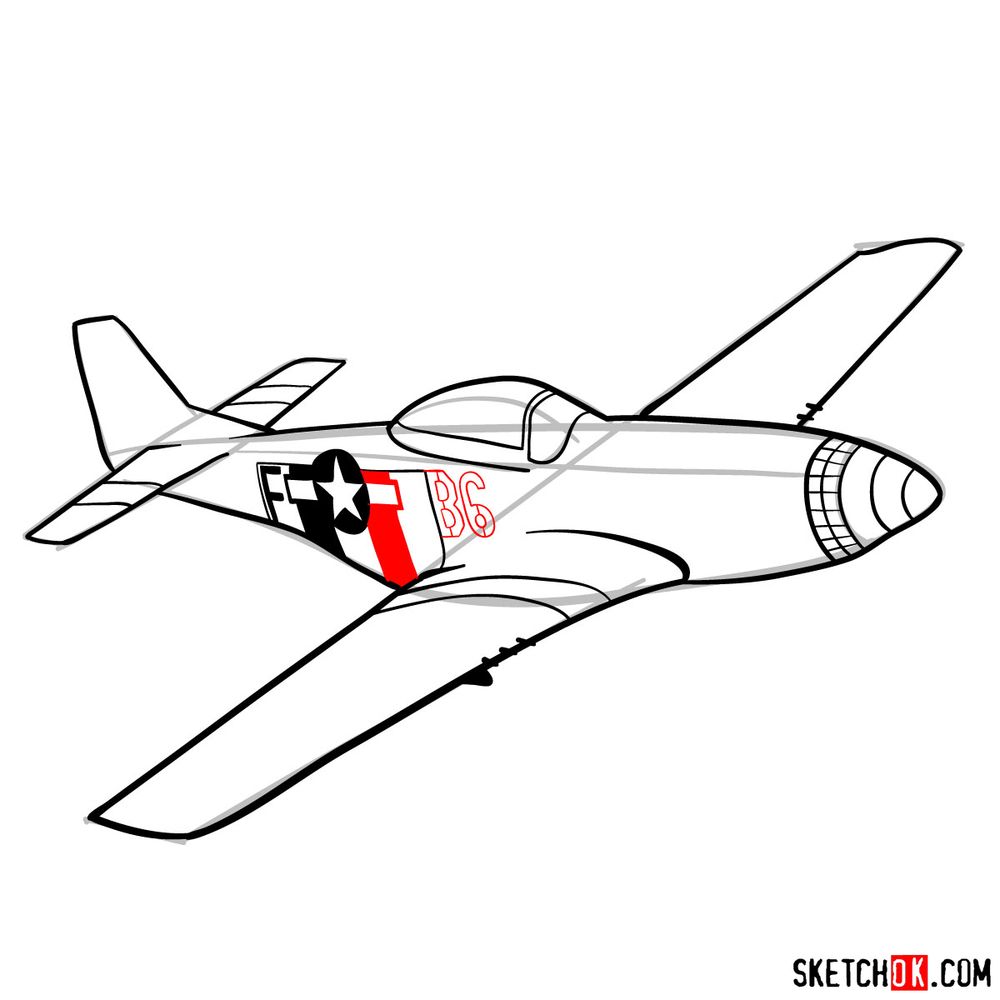 How to draw North American P-51 Mustang - step 14