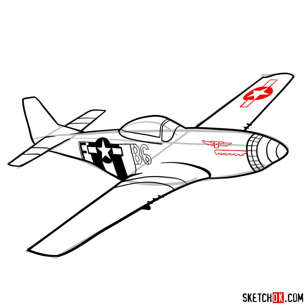 How to draw North American P-51 Mustang - step 15