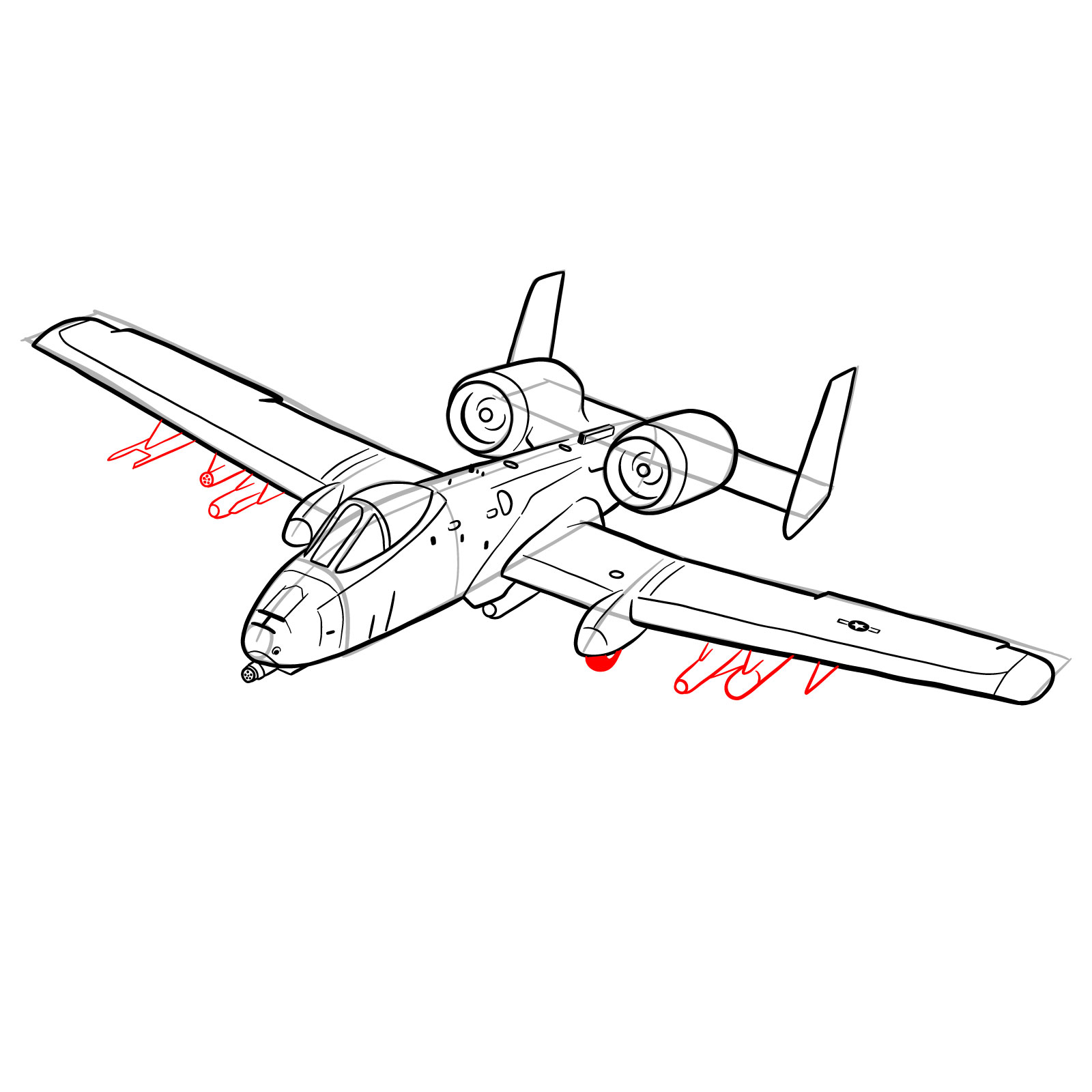 How to draw A-10 Thunderbolt II - step 29