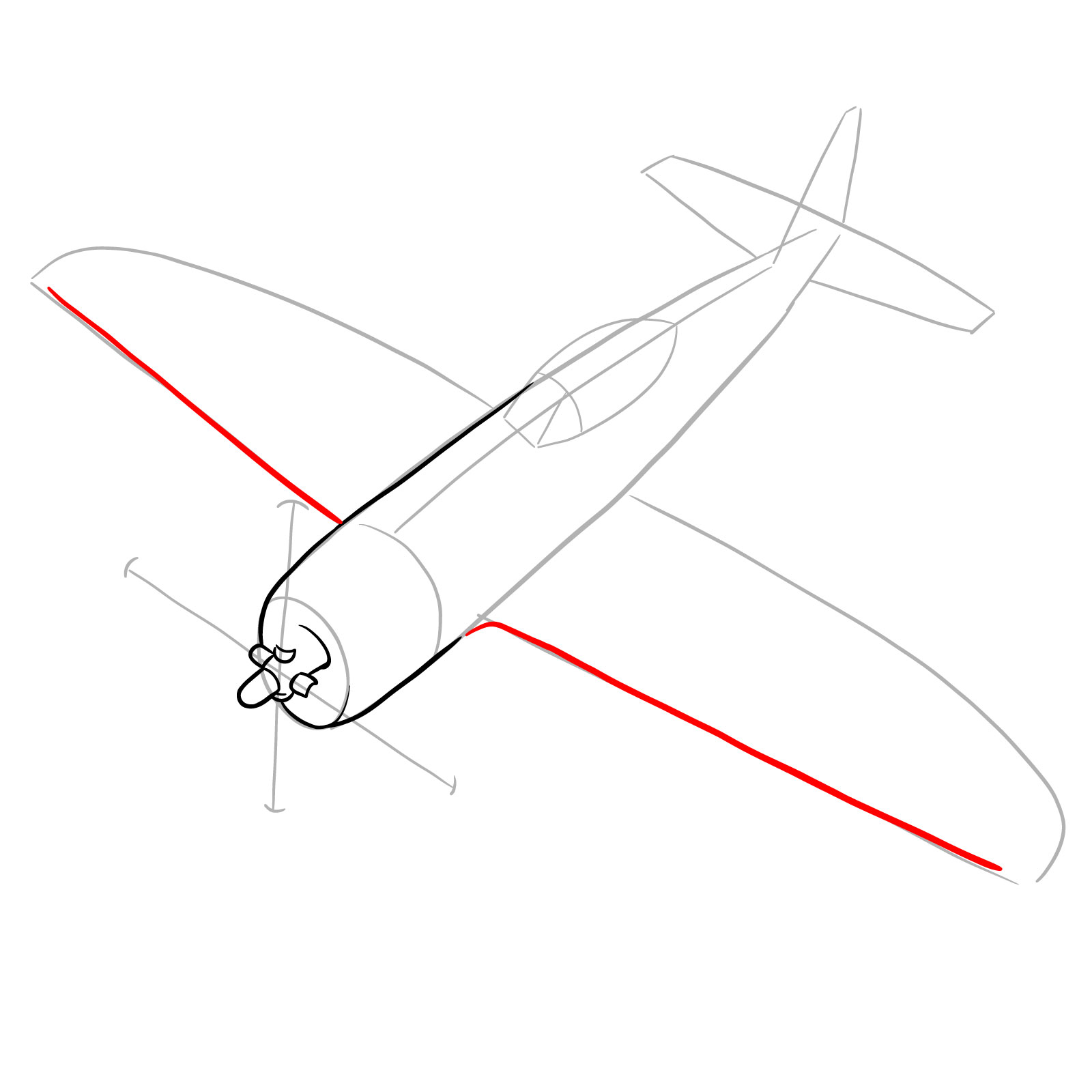 How to draw the Republic P-47 Thunderbolt - step 09