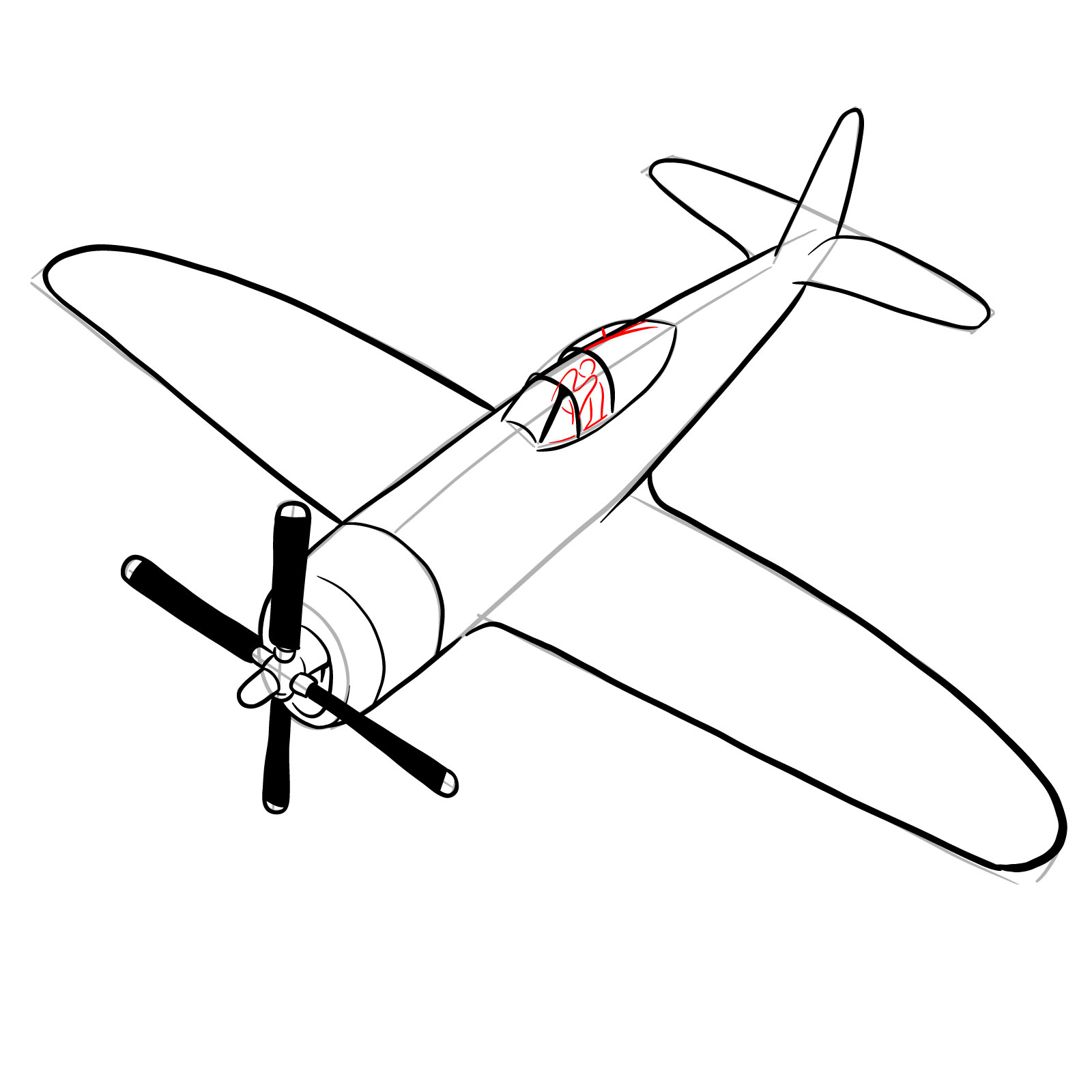 How to draw the Republic P-47 Thunderbolt - step 21