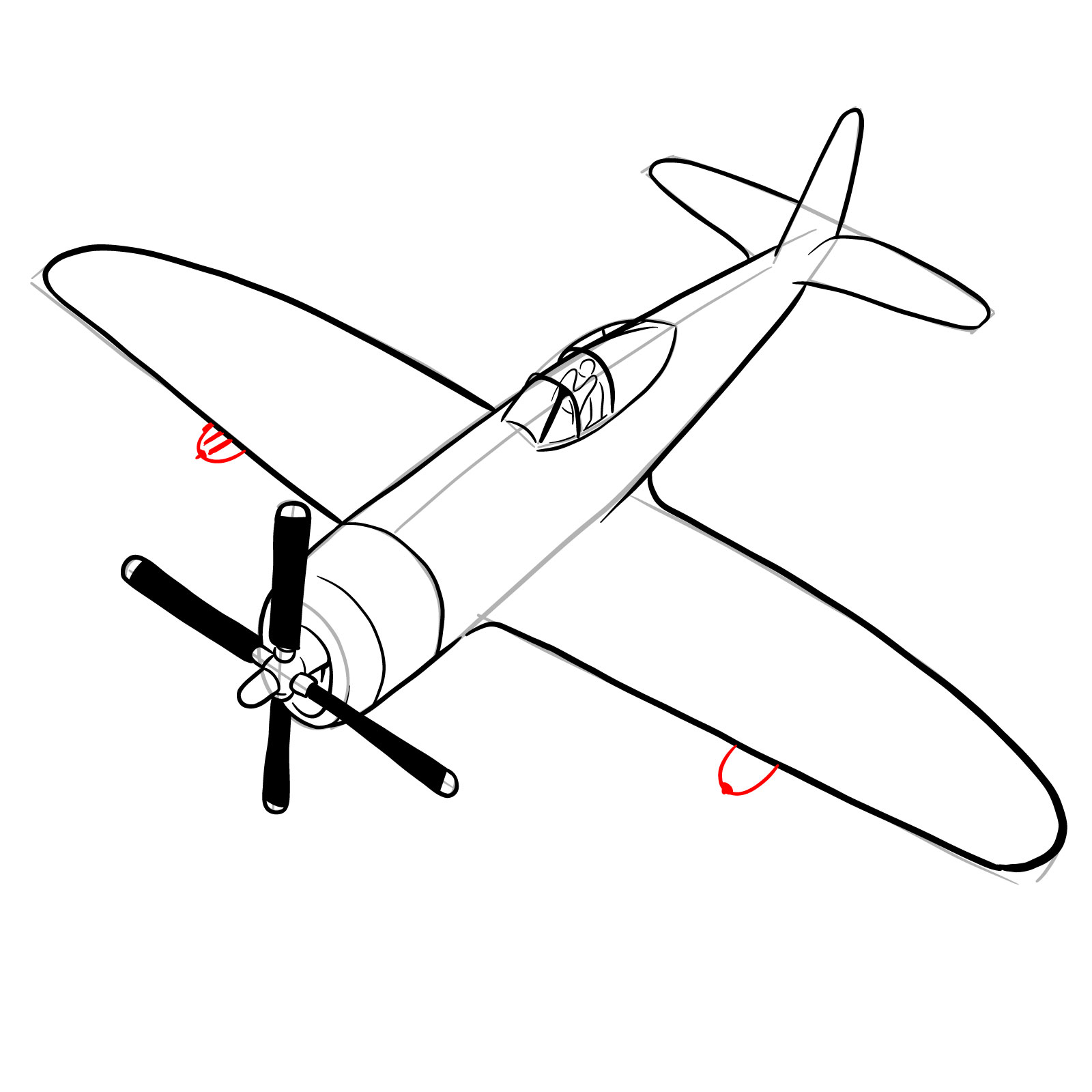 How to draw the Republic P-47 Thunderbolt - step 22