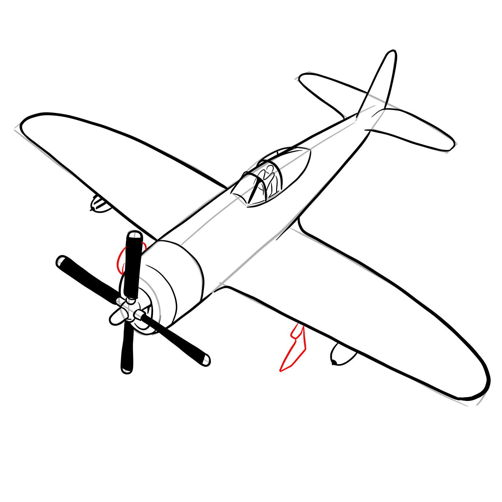 How to draw the Republic P-47 Thunderbolt - step 23