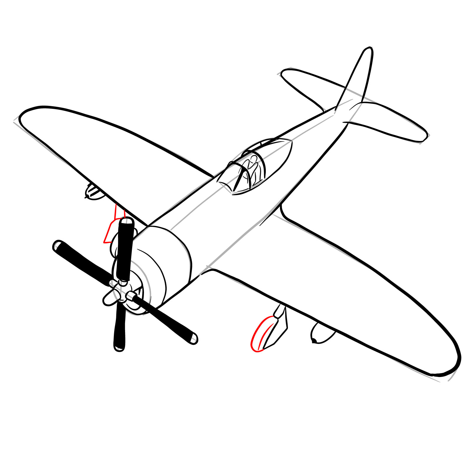 How to draw the Republic P-47 Thunderbolt - step 24