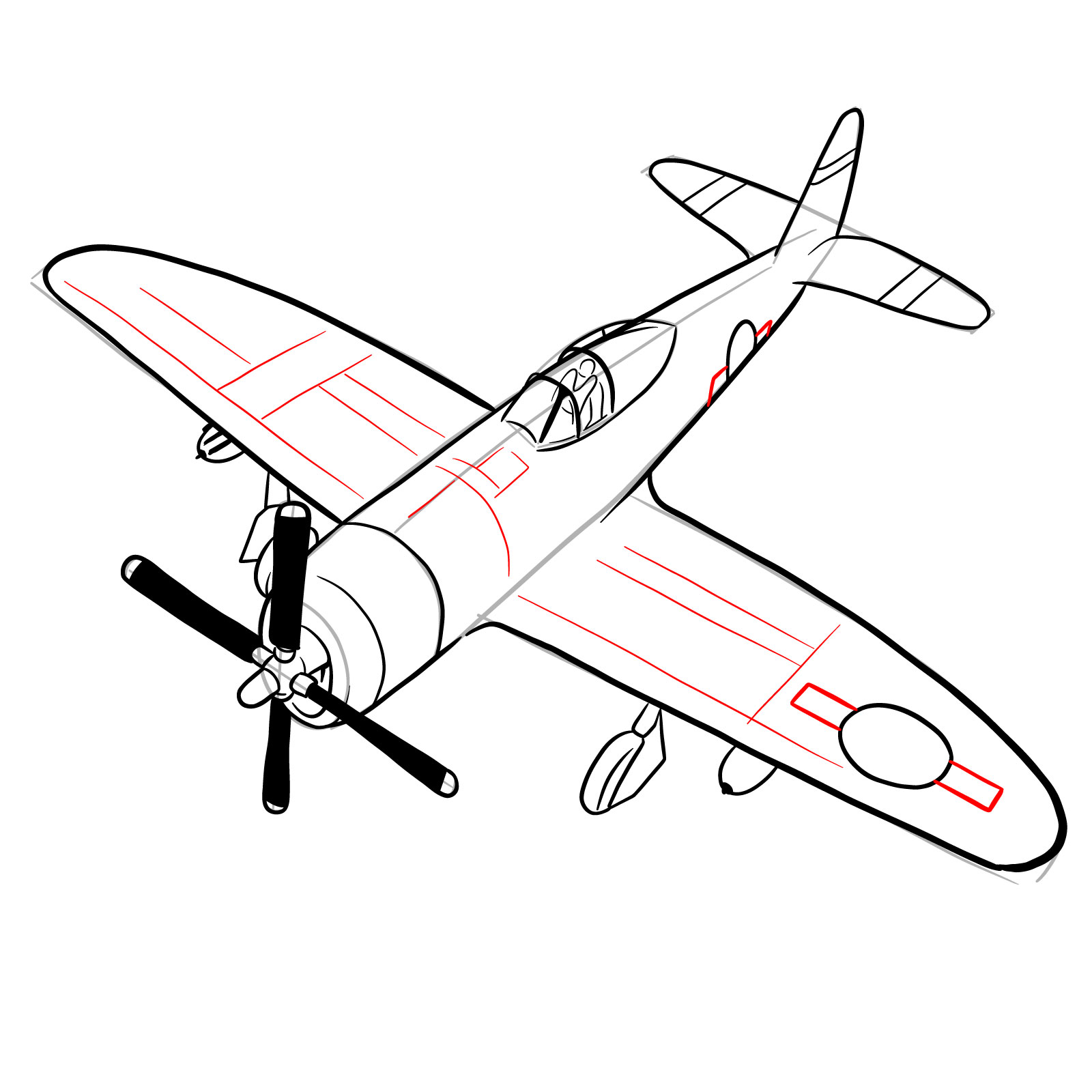 How to draw the Republic P-47 Thunderbolt - step 26