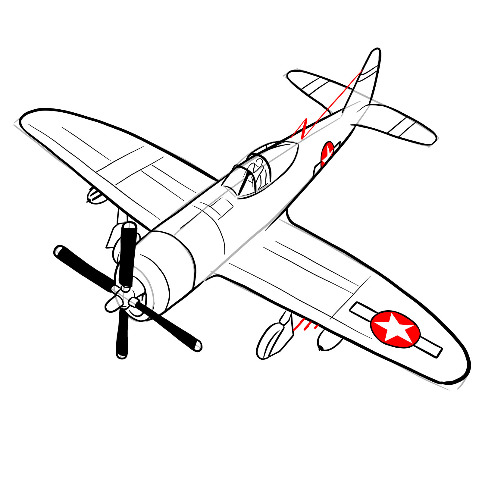 How to draw the Republic P-47 Thunderbolt - step 27