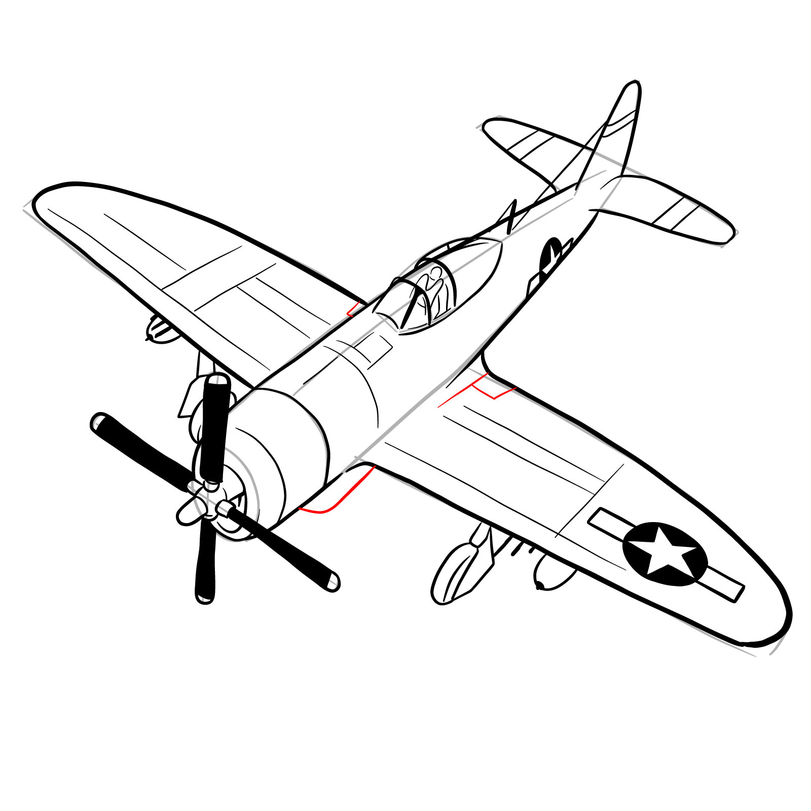 How to draw the Republic P-47 Thunderbolt - step 28