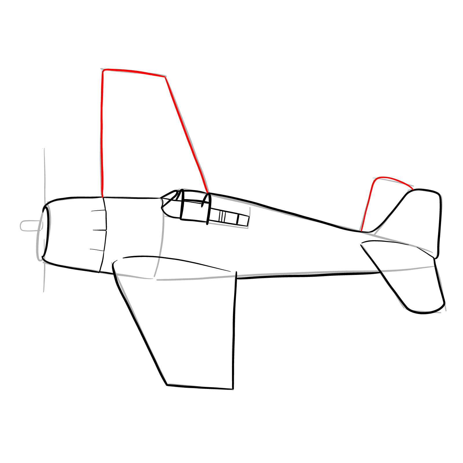 How to draw the F6F-5 Hellcat - step 18