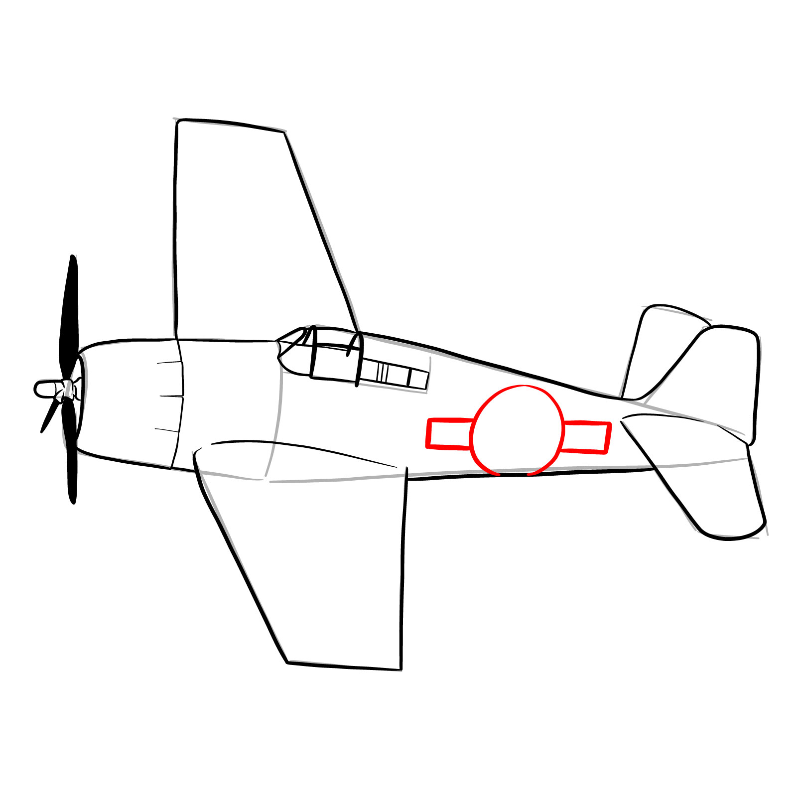 How to draw the F6F-5 Hellcat - step 22